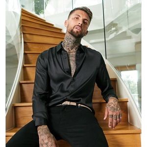 Asos Mens 3xl Long Black Satin Shirt